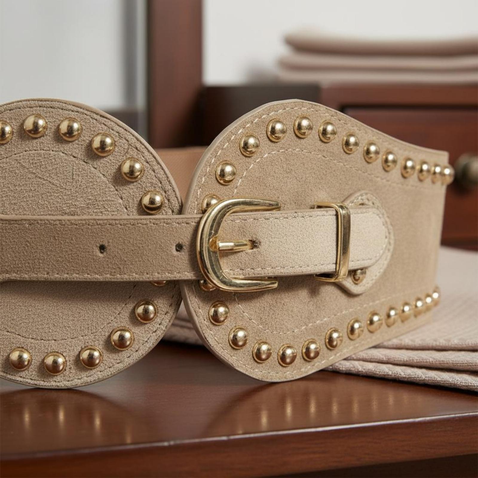 Leather Work Jeans - Women Elastic Waist Belt Suede Faux